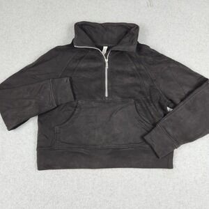 Womens Cropped Sweatshirt Small Black Fleece Lined Half Zip Essential Pullover
